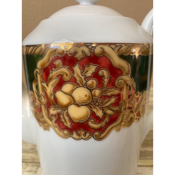 American Atelier Noel Christmas Teapot Gold Trim Holiday Porcelain 3398 - Picture 7 of 13
